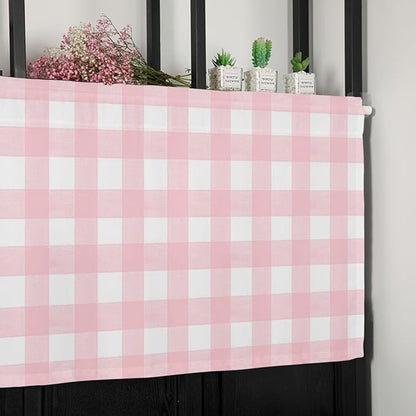 Christmas Valance Curtains for Kitchen Windows Rustic Pink White Buffalo Check Plaid Pattern Rod Pocket Window Treatment Toppers for Kitchen/Living Room/Bedroom/Bathroom, 54" X 18", Farmhouse
