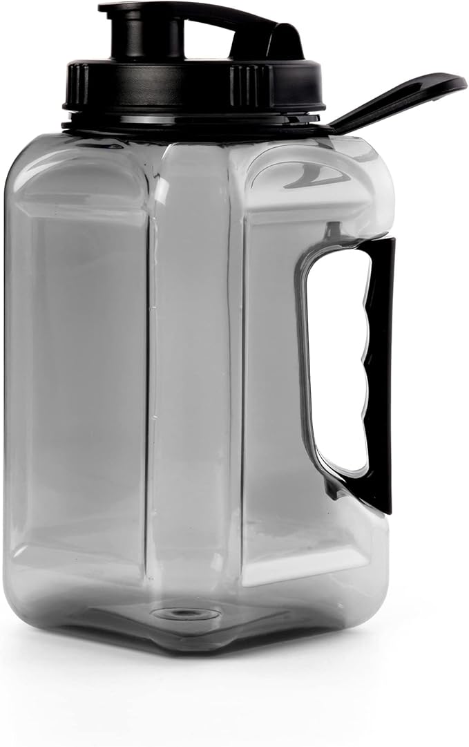 Half Gallon Water Bottle Large Sports Water Bottle Jug With Times to Drink Marker BPA Free Reusable for Fitness Gym Outdoor 64oz Grey