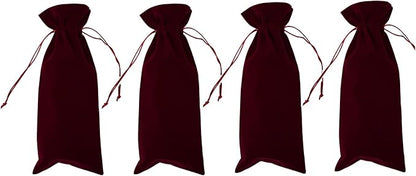 4 Pcs Luxury Velvet Wine Bottle Gift Bags with Double Drawstring Closure for Champagne Wedding Party(15" x 6.3")