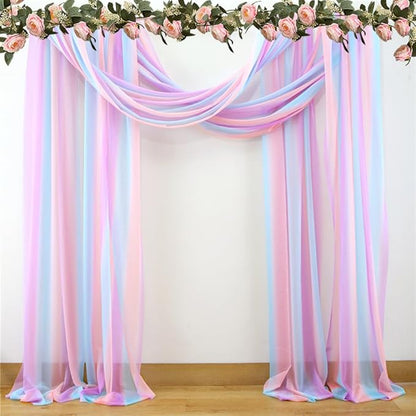 Akiky Rainbow Canopy Bed Curtains Princess Bed Canopy Scarf for Full/Queen Bed Frame,Wood Frame Bed-2 Panel Colorful Sheer Curtain(Full/Queen,Rainbow)
