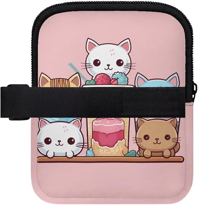 Cute Cat Tumbler Pouch Bag Water Bottle Pouch for 40oz Cup Pouch for Stanley Accessories with Adjustable Strap Tumbler IceFlow Storage Pocket Pink