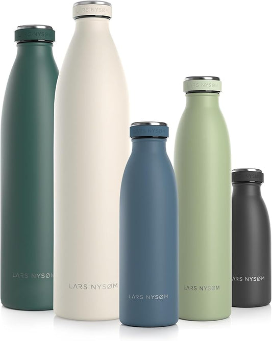 LARS NYSØM Stainless Steel Insulated Water Bottle 12oz 17oz 25oz 34oz 51oz | BPA-free Insulated Thermo Flask for Hot and Cold Beverages | Leakproof Drinking Bottle (Blue Stone, 17oz)