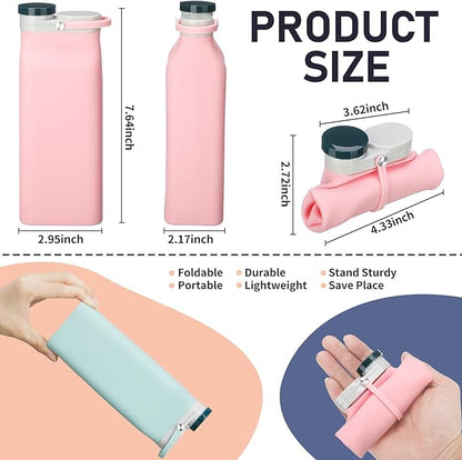 Ctosree 3 Pcs Collapsible Water Bottles 20 oz Foldable Portable Silicone Water Bottle Leak Proof Travel Water Bottle Lightweight Folding Water Bottle for Sports Traveling Hiking