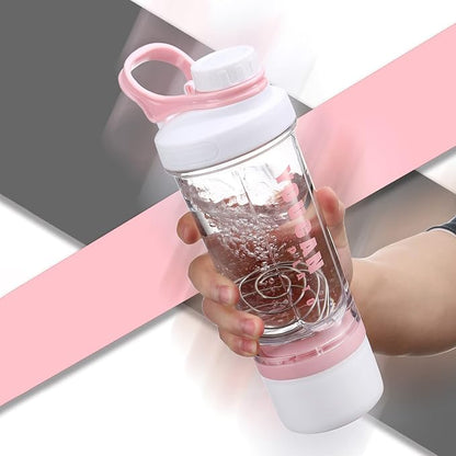 21oz Protein Shaker Bottle with Powder Storage Container-Shaker Cups for Protein Shakes-pre workout bottle-Mixer Cup-Gym Sport Water Bottle -Made with Tritan BPA Free,with Wire Whisk Balls,Pink