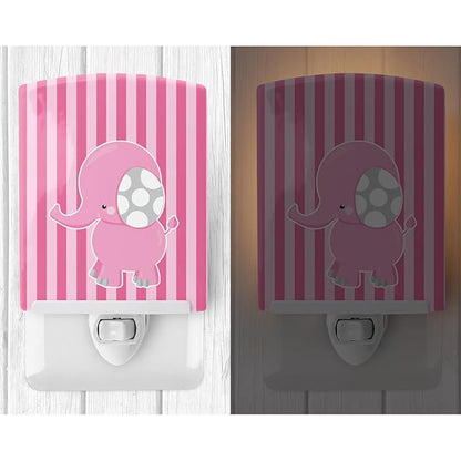 Caroline's Treasures BB6955CNL Elephant on Pink Stripes Ceramic Night Light Compact, UL-Certified, Ideal for Bedroom, Bathroom, Nursery, Hallway, Kitchen, 6x4x3, Multicolor