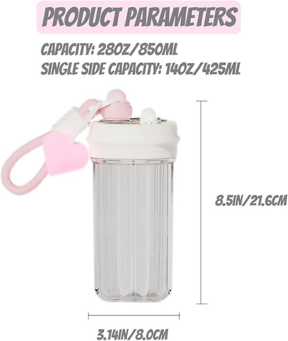 28oz Split Flask Tumbler 2 in 1 Mixed Drink Tumbler, Kawaii Cup With Storage Blender Water Bottle, Travel Camping Snack Slushie Cup With Straw (white)