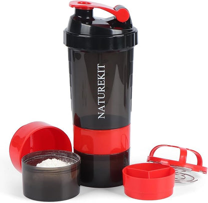 Shaker Bottle,Protein Shaker with Powder Storage Container 18oz, Leak Proof, Gym Bottle Portable Pre Workout for Mix & Drink Shakes & Smoothies,Dishwasher Safe,BPA Free,Red