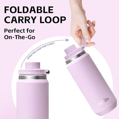 Greylock 20 oz Water Bottle Insulated, BPA-Free Reusable Water Bottles Stainless Steel, Leak Proof Kids Travel Water Bottle with Straw Lid, Double-Wall Vacuum Insulation, 24 Hours Cold (Lilac Purple)