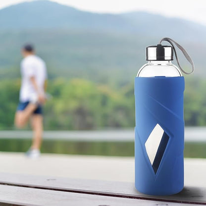 32 oz Borosilicate Glass Water Bottle BPA Free Reusable Glass Drinking Bottle with Silicone Sleeve and Stainless steel Lid