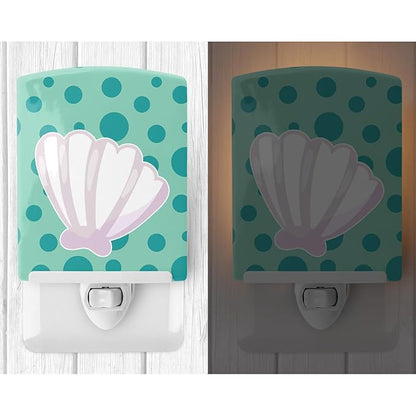 Caroline's Treasures BB8840CNL Beach Scallop Shell Ceramic Night Light Compact, UL-Certified, Ideal for Bedroom, Bathroom, Nursery, Hallway, Kitchen, 6x4x3, Multicolor