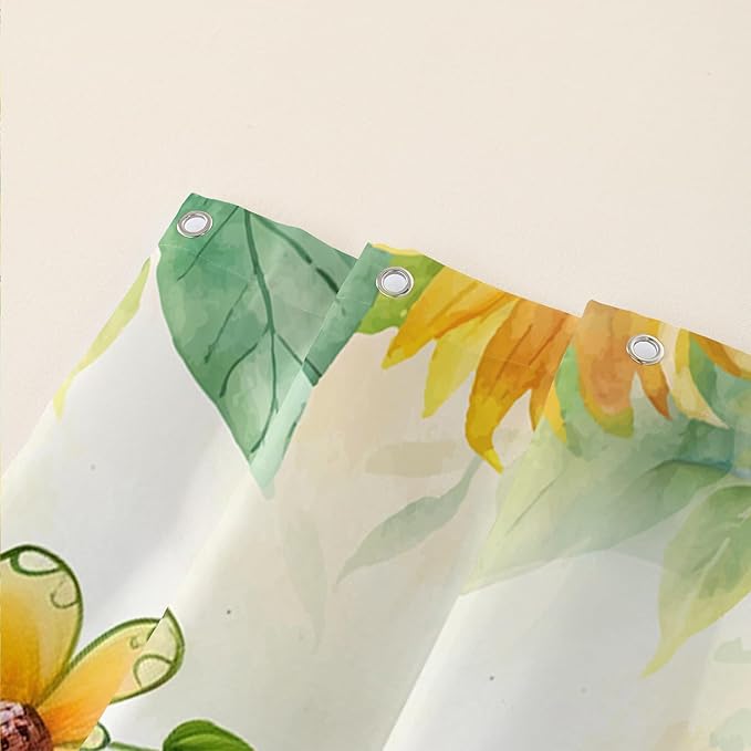 AILONEN Cartoon Green Frog Shower Curtain,Watercolor Sunflower Shower Curtain,Cute Kawaii Frog Curtain for Kids Girls Boys,Yellow Flower Animal Frog Print Waterproof Bath Curtain 72" W x 96" H