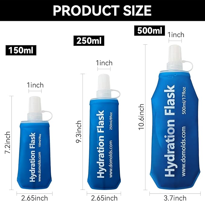 Premium Collapsible Water Bottle-250ml (8.8oz), Portable Soft Flask Water Bottle for Hydration Pack/Running Vest- Folding Water Bottle for Running, Hiking, Cycling (Blue 250ml)