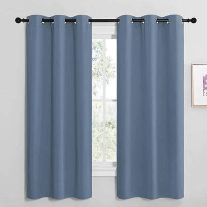 NICETOWN Short Curtains for Kitchen, Thermal Insulated Solid Grommet Blackout Window Treatment Curtain Panels for Loft, Cafe (Stone Blue, 1 Pair, 42 inches Wide by 68 inches Long)
