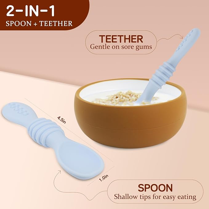 4Pc Baby & Toddler Feeding Set | First Stage & Self-Feeding Spoons for 4-6+ Months | Silicone Baby Spoons & Pouch Spoon Attachments for Easy Meals…
