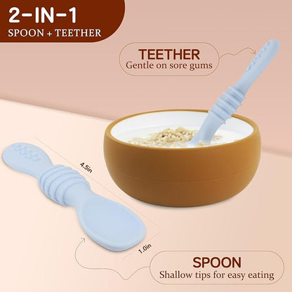 4Pc Baby & Toddler Feeding Set | First Stage & Self-Feeding Spoons for 4-6+ Months | Silicone Baby Spoons & Pouch Spoon Attachments for Easy Meals…