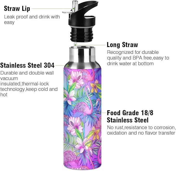 MNSRUU Insulated Water Bottle with Straw, Rainbow and Unicorns Stainless Steel Flasks for Sports Cycling Hiking School
