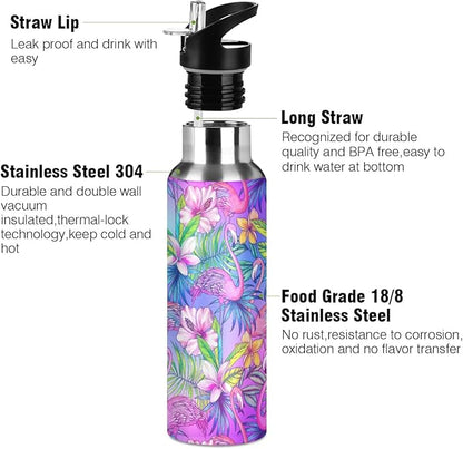 MNSRUU Insulated Water Bottle with Straw, Rainbow and Unicorns Stainless Steel Flasks for Sports Cycling Hiking School