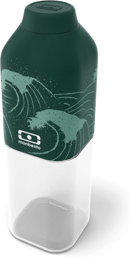 monbento - Water Bottle MB Positive M Nami 17 Oz - Leakproof Water Bottle Perfect for Work, Travel, Sport, or to Slip into a Handbag - BPA Free - Food Grade Safe - Waves Pattern - Green