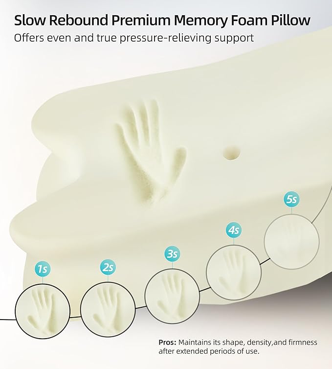 ALLJOY Cervical Pillow for Neck Shoulder, Ergonomic Side Sleeper Pillow for Pain Relief, Cooling Odorless Memory Foam Pillows for Deep Sleep, Neck Support Pillow for Back Stomach Sleepers, Blue