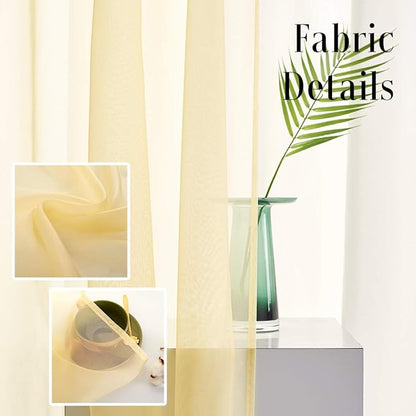 Light Yellow Sheer Voile Curtains Translucent Solid Color Window Treatment 108 Inches Long Panels Rod Pocket Light Yellow Sheers for Bedroom Living Room 2 Panels 52x108