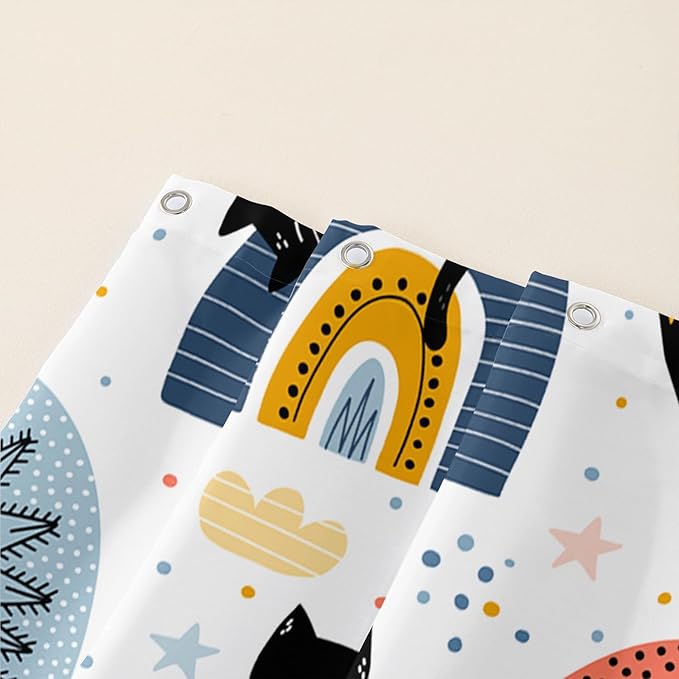 AILONEN Cat Shower Curtain, Rainbow Cat Bath Curtain,Cute Black Cat Bathroom Curtain Decor,Cat Lover Polyester Waterproof 48" W*72" H Shower Curtain (12 Hooks)