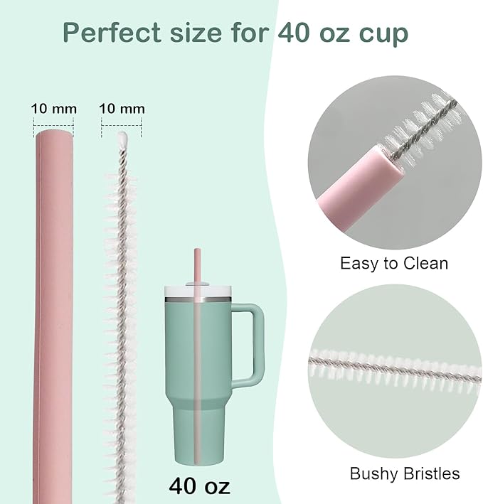 Accessories Set for Stanley 40oz including 6PCS Silicone Spill Proof Stopper 1PCS Straw Cover 1 PCS Siliconce Boot Sleevec 1 PCS Silicone Water Bottle Handle Strap 1PCS Straw & Cleaning Brush