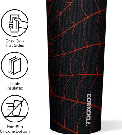 Corkcicle Marvel Spiderman Miles Morales, 20 oz Insulated Water Bottle, Metal Stainless Steel, BPA Free Reusable Cup, Leak-Proof Quick Sip Sport Lid for easy drinking, Sports Bottle