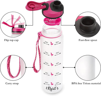 LEADO 32 oz 1 Liter Motivational Tracking Water Bottle with Times to Drink - for Flock Sake Drink Your Water - Funny Mothers Day, Flamingo Birthday Gifts for Women, Friends, Mom, Daughter, Her