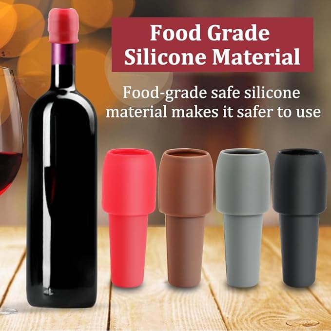 4 PCS Wine Stoppers for Wine Bottles, Reusable Sparkling Wine Bottle Stopper Wine Sealer, Silicone Wine Stopper Wine Bottle Stopper for Beer Champagne Prosecco(4 Color)