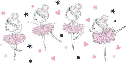 4 Cute Ballerina Ballet Dancers Wall Decals for Girls Bedroom Large Removable Wall Stickers for Classroom Pink and Black Wall Murals Peel and Stick Vinyl Kids Room Decor for Living Room Nursery