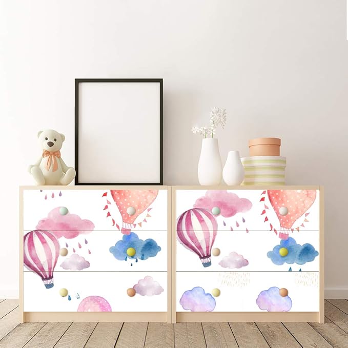 Removable 15.8 x 98.4inch Rainbow 3D Hot Air Ballon and Clouds Wall Decals DIY Wallpaper Wall Stickers Murals Decor for Kids Babys Girls Bedroom Teens Nursery Living Room Door Desk Decoration (Ballon)