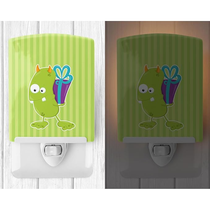 Caroline's Treasures BB8934CNL Birthday Monster Green Ceramic Night Light Compact, UL-Certified, Ideal for Bedroom, Bathroom, Nursery, Hallway, Kitchen, 6x4x3, Multicolor