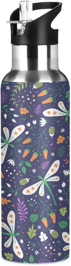 Blueangle Berries and Dragonflies Sports Water Bottle 22 OZ BPA Free Leakproof Water Bottle for Fitness Gym Camping Outdoor Sports