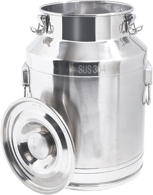 35 Liter Stainless Steel Milk Can 9.3 Gallon Milk Bucket Wine Pail Bucket Large Capacity Milk Can Tote Jug with Sealed Lid and Carry Handle