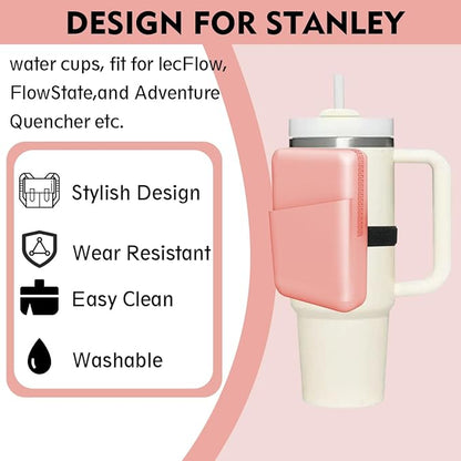 Silicone Water Bottle Pouch for Stanley, Stanley Fanny Pack with Pocket, Stanley Cup Accessories for Stanley Quencher Stanley IceFlow 20 oz 30 oz 40 oz, for Phone, Cards, Keys, Wallet (Orange)