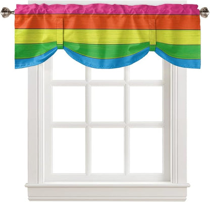 Farmhouse Blackout Tie Up Valance Curtains for Kitchen Windows,Rainbow Retro Rustic Barn Wood Texture Window Toppers Balloon Shades for Living Room/Bathroom/Bedroom,1 Panel,42" X 18" -1 Panel