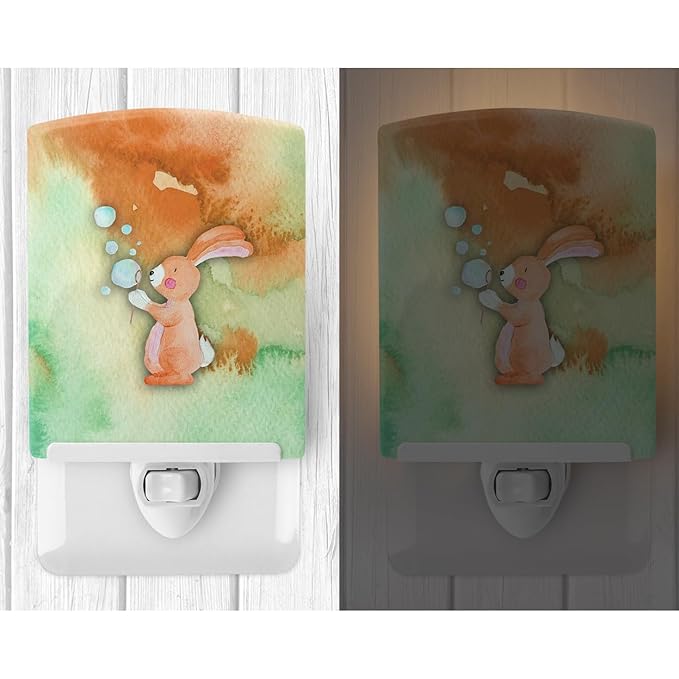 Caroline's Treasures BB7349CNL Rabbit and Bubbles Watercolor Ceramic Night Light Compact, UL-Certified, Ideal for Bedroom, Bathroom, Nursery, Hallway, Kitchen, 6x4x3, Multicolor