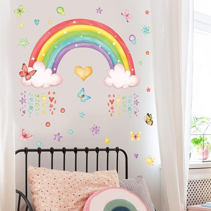 Rainbow Wall Decals Colourful Butterflies Cloud Wall Stickers Girls Bedroom Baby Nursery Playroom Wall Decor Gifts for Girls