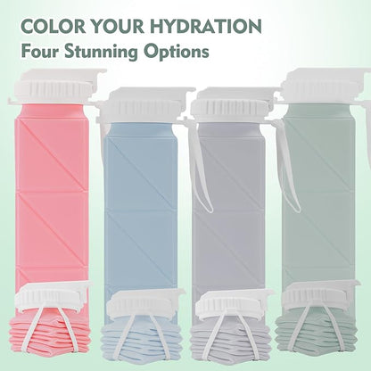 20 oz Water Bottle Collapsible | BPA Free Leakproof Lightweight Foldable Silicon Water Bottles | Twistable Water Cup | for Travel Gym Hiking Outdoor Camping Running Cycling Sports (Green)