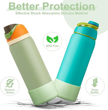 2PCS Silicone Water Bottle Boot for Owala 24oz 32oz 40oz, Anti-Slip Protective Sleeve Bottom Bumper Protector for FreeSip, Twist, and Flip Stainless Steel Water Bottles