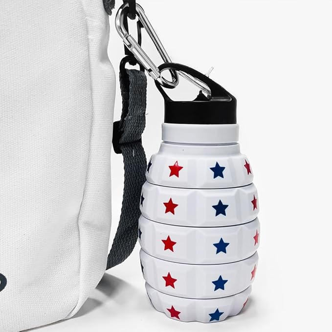 American Flag Collapsible Water Bottle 19.6 oz - US Flag Leak Proof Water Bottle - Patriots Gifts for Men Women - Silicone & Reusable - Independence Day Patriotic Accessories - God Bless America Decor
