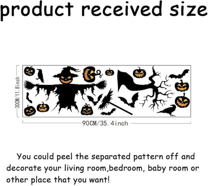 SUPERDANT Halloween Wall Stickers Pumpkin Scarecrow Wall Decals Crows Trees Wall Sticker Halloween Stickers for Kids Halloween Window Decoration for Halloween Party Decorations
