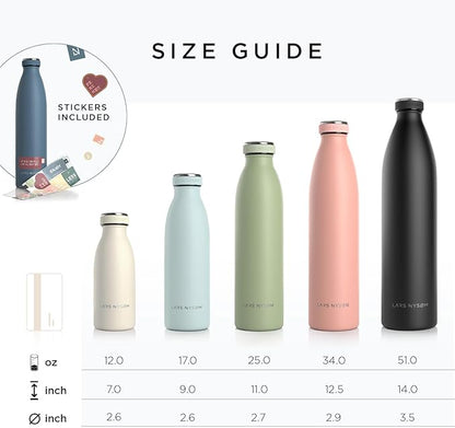 LARS NYSØM Stainless Steel Insulated Water Bottle 12oz 17oz 25oz 34oz 51oz | BPA-free Insulated Thermo Flask for Hot and Cold Beverages | Leakproof Drinking Bottle