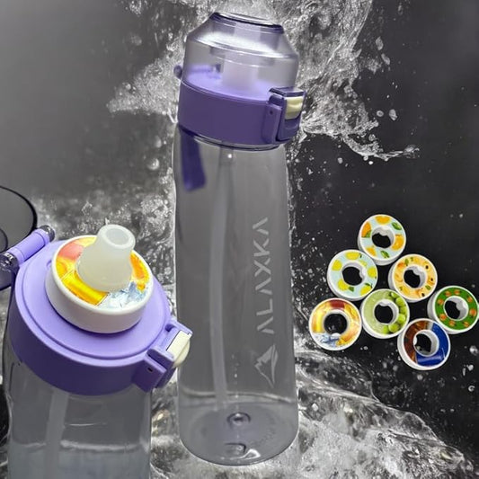 Air Water Bottle with Flavor Pods, 650ml, Workout Water Bottle, BPA Free Water Bottle, with 7 Water Bottle Flavor Pods, Sports Water Bottle Suitable for Outdoor sports, Gym, Gift (Purple, 650 ml)