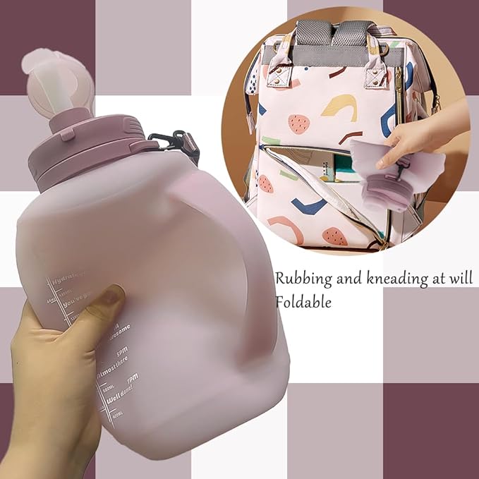 64oz Foldable Silicone Water Cups with Straw, BPA Free, for Outdoor Sports Water Bottle (Pink)