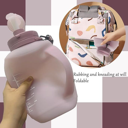 64oz Foldable Silicone Water Cups with Straw, BPA Free, for Outdoor Sports Water Bottle (Pink)