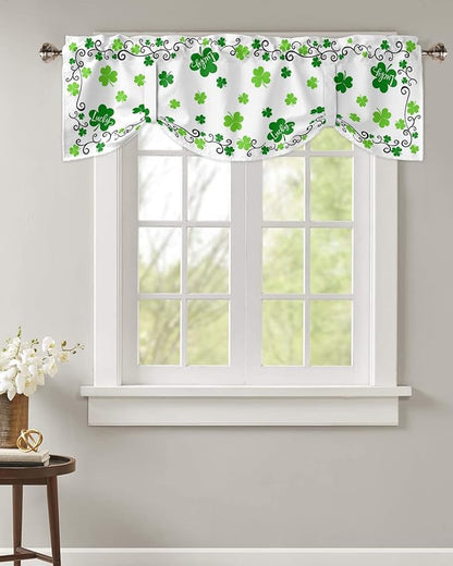 St. Patrick's Day Blackout Tie Up Valance Curtains for Kitchen Windows Green Shamrock Irish Clover Window Toppers Balloon Shades for Living Room/Bathroom/Bedroom,1 Panel, 54" X 18", Spring Holiday