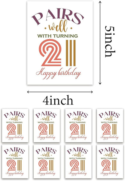 8 Pcs 21st Birthday Gifts for Her Him Wine Labels, Happy 21st Birthday Party Decorations for Her Him Wine Bottle Labels, 21 Year Old Birthday Gifts for Her Women Men Wine Bottle Stickers