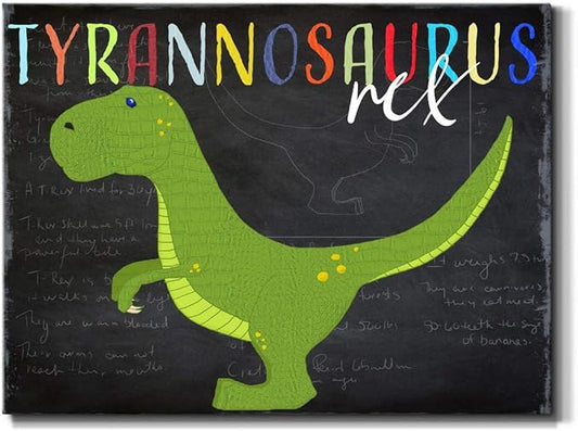 Renditions Gallery Canvas Animal Wall Art Modern Decorations Paintings Green Tyrannosaurus Rex Vibrant Dinosaur Canvas Wall Hanging Artwork for Kids Bedroom Nursery - 32"x48" LT33
