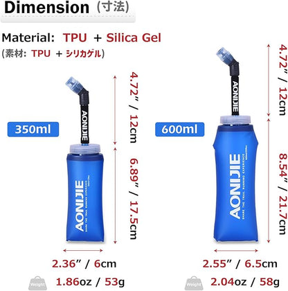 Azarxis Hydration Soft Flask 350ml 600 ml Running Water Bottle 2 Pack for Running Hiking Cycling (600ml - 2 Pack)